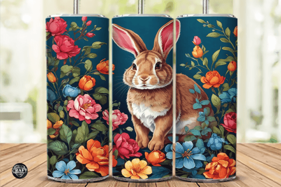 A Fresh Brand Design Asset: Rabbit with Flowers Skinny Tumbler Graphics