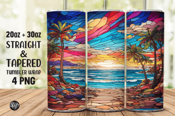 A Gorgeous Beach Stained Glass Graphics File for Tumbler Wraps