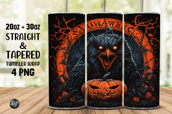 Black Bird with Pumpkin Tumbler Wrap Graphics