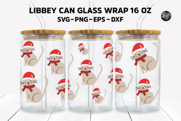 Christmas Cat Libbey Can SVG Wrap Graphics & Tumbler Wraps