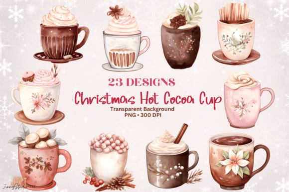 Christmas Hot Cocoa Cup Sublimation Graphics Illustrations