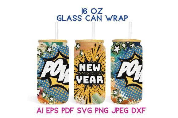 Comics New Year Glass Can Wrap Design for Tumblers