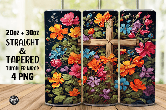 Cross with Flowers Christmas Tumbler PNG Graphics Review