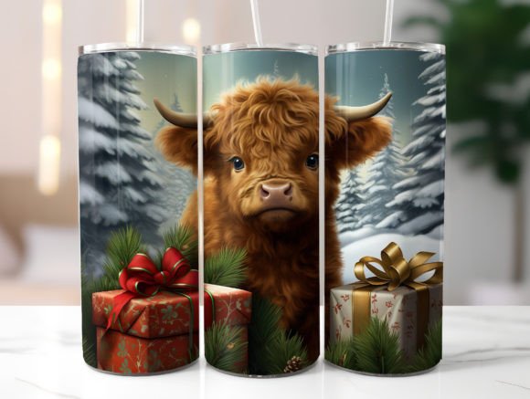 Cute Christmas Highland Cow Graphics for Tumbler Wraps