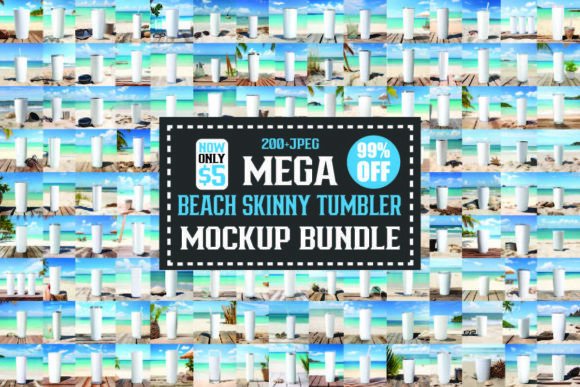 Essential Beach Skinny Tumbler Mockups for Graphics and Mugs Amp Content