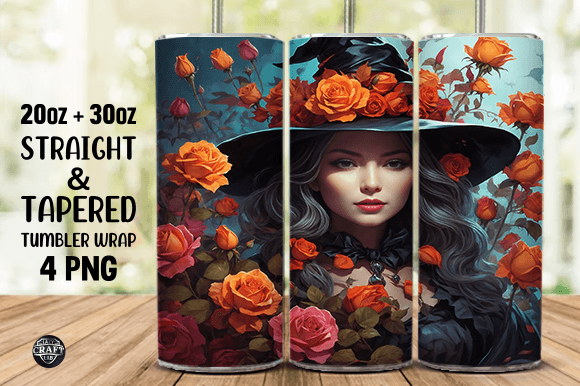 Halloween Witch Rose Flowers Tumbler PNG Graphics