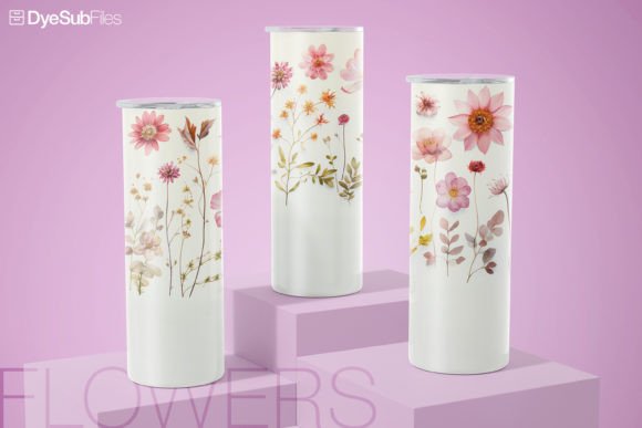 Vintage Pink Flowers 20oz Tumbler Wrap Graphics